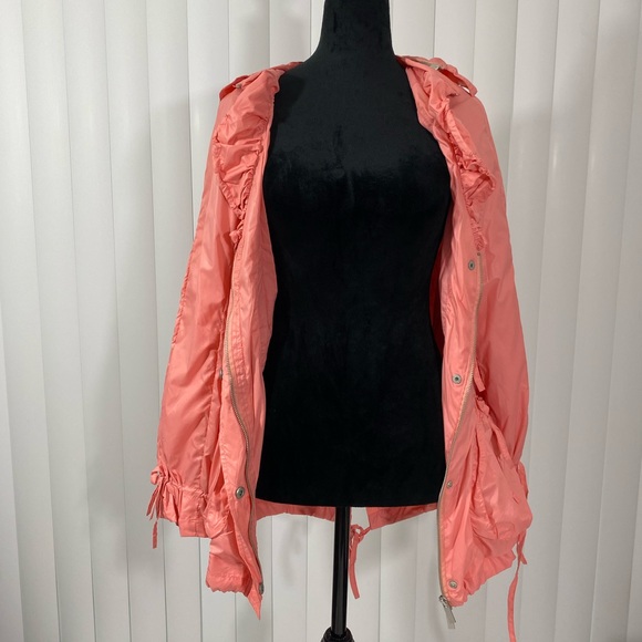 BLANC NOIR Sample Smocked Waist Nylon Anorak Windbreaker Hoodie Jacket Coral S - Picture 10 of 16